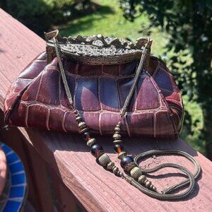 RIYADesign Victorian Hand Made Brown Crocodile Leather PURSE